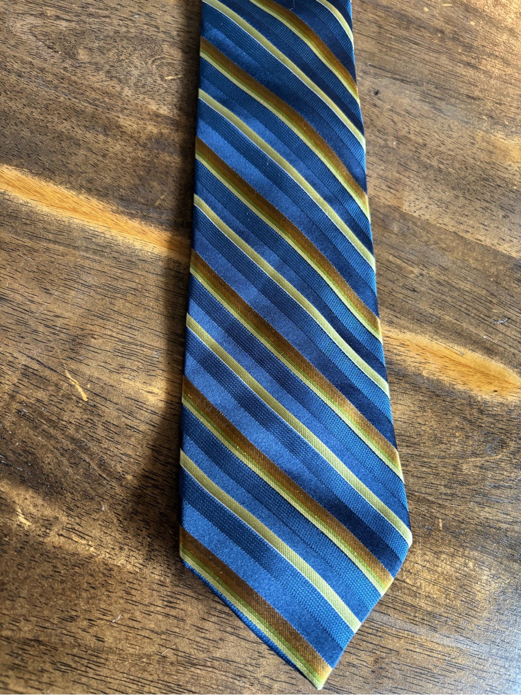 Extra Long Murano Blue And Gold Striped Men's Tie - Classic Formal Accessory